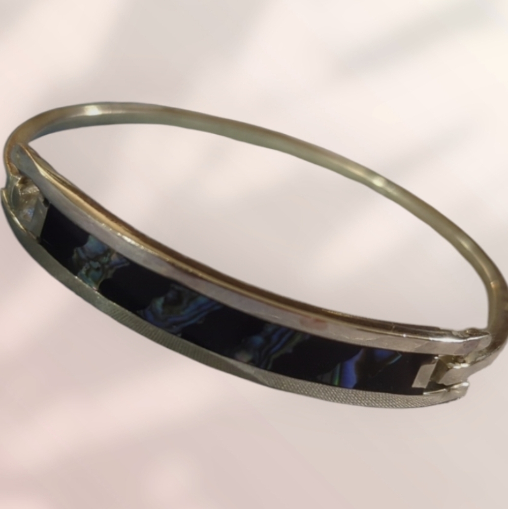 Vintage Mexico Alpaca Silver Mother of Pearl Bracelet